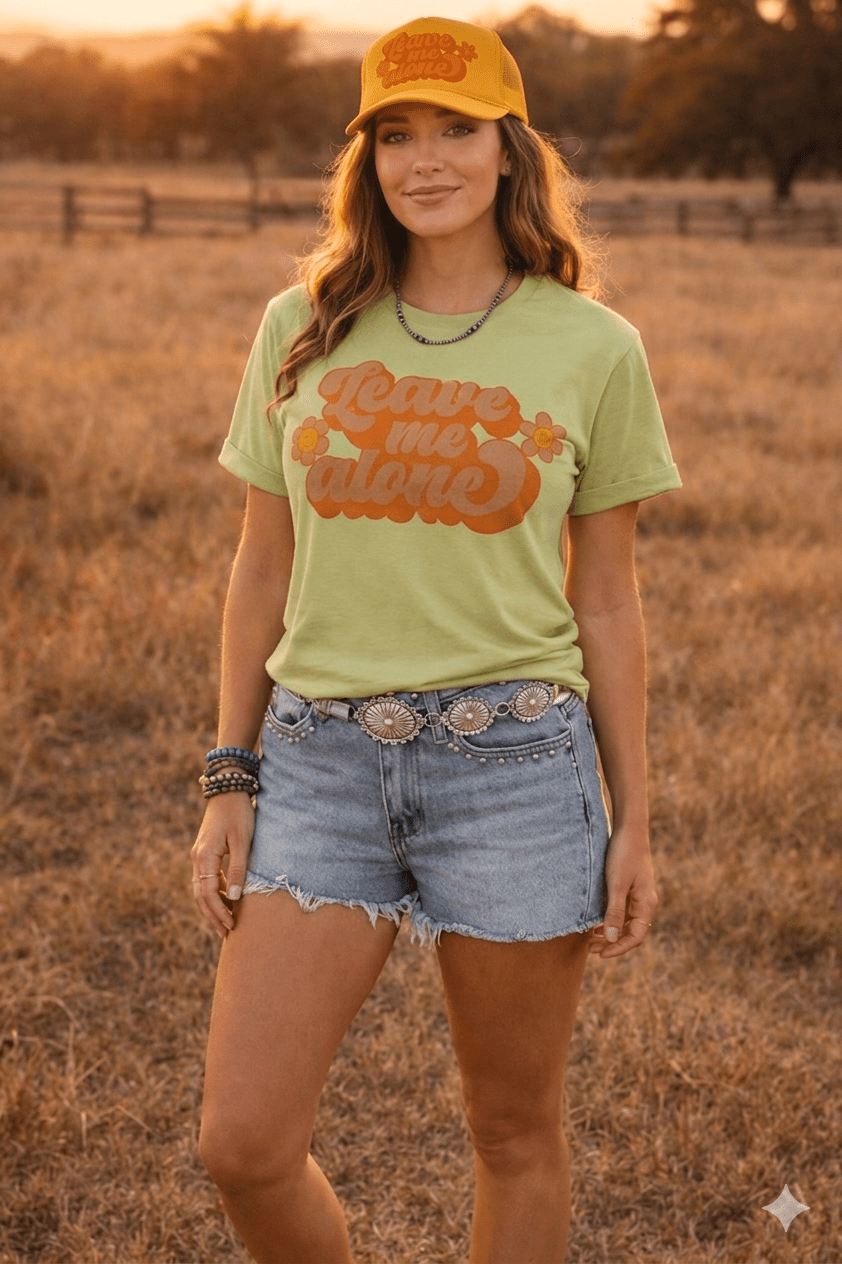 Wild Junkie Leave Me Alone Retro Flower Graphic Tee — graphic tees category context
