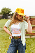 Wild Junkie Leave Me Alone Retro Flower Trucker Hat — main product shot
