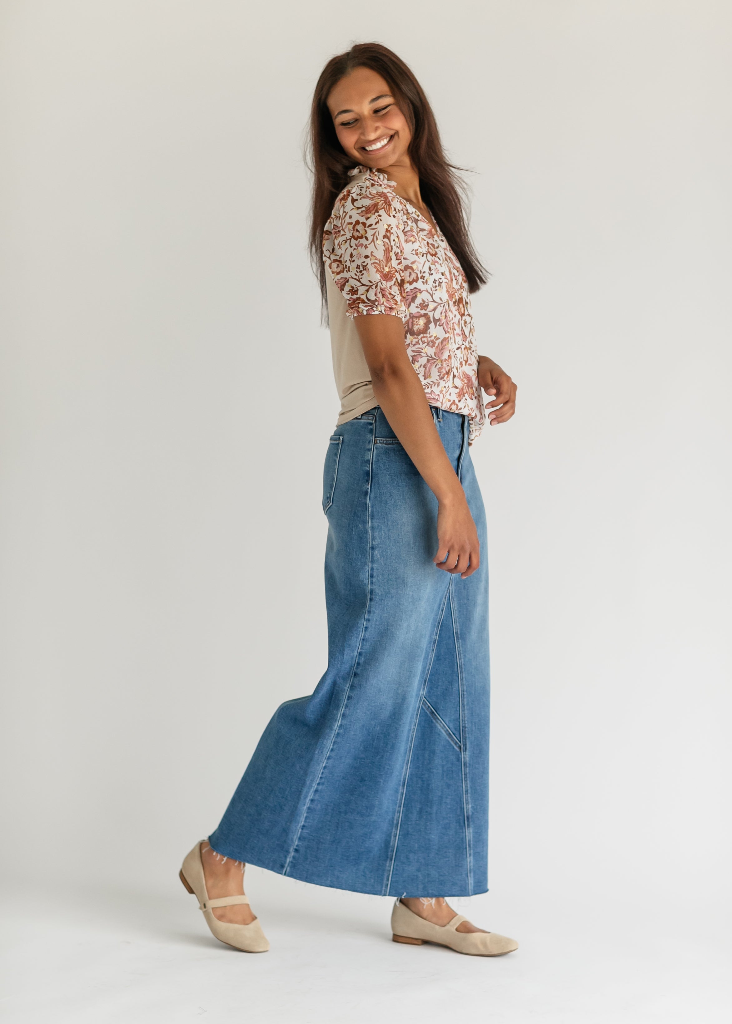 Inherit Co. Inherit Co. Lee A-Line Raw Hem Maxi Skirt - FINAL SALE — flat-lay composition