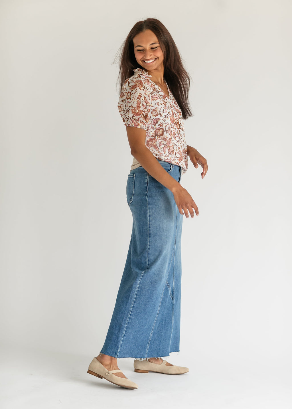Inherit Co. Inherit Co. Lee A-Line Raw Hem Maxi Skirt - FINAL SALE — product on model