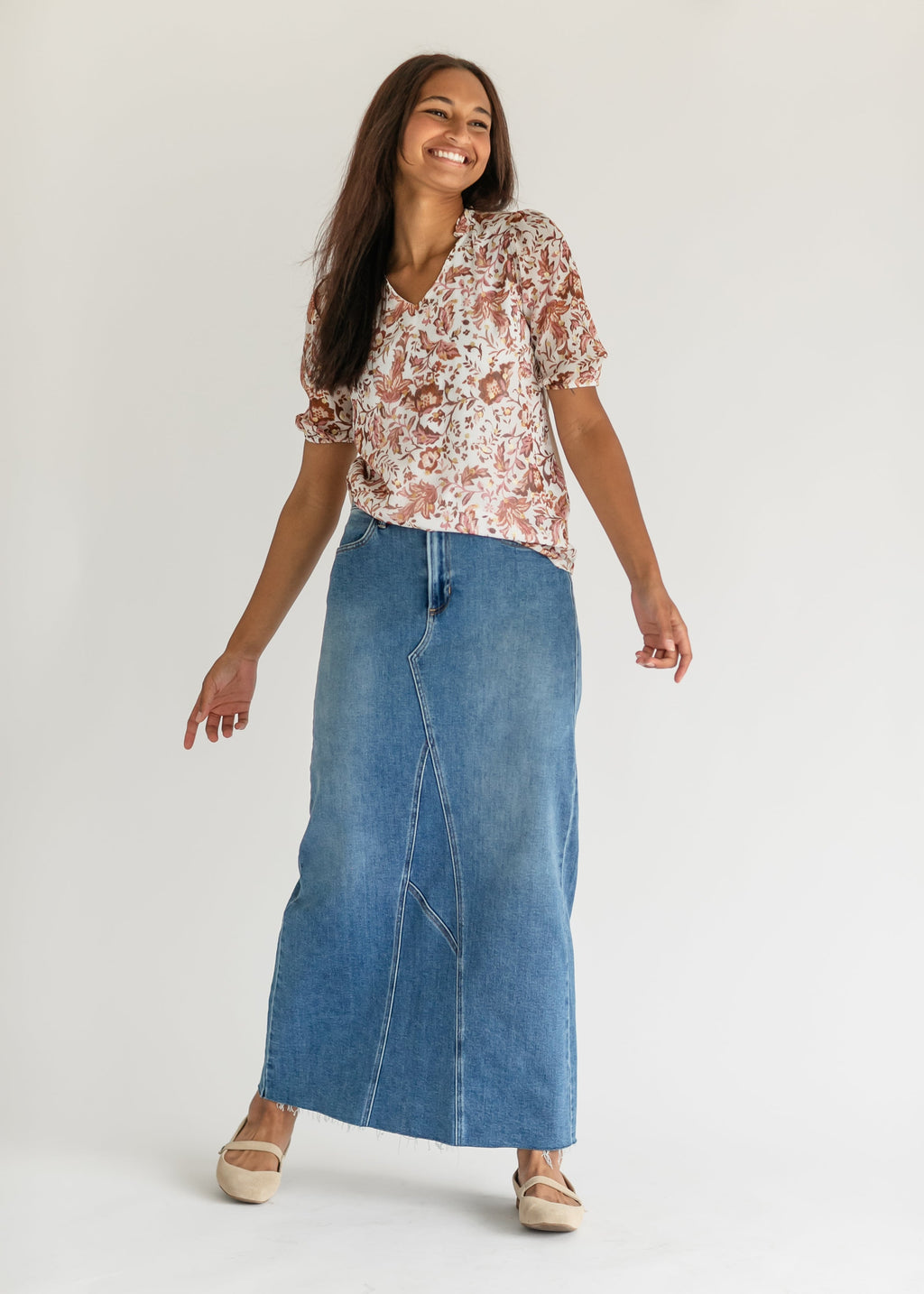 Inherit Co. Inherit Co. Lee A-Line Raw Hem Maxi Skirt - FINAL SALE — fabric or material detail