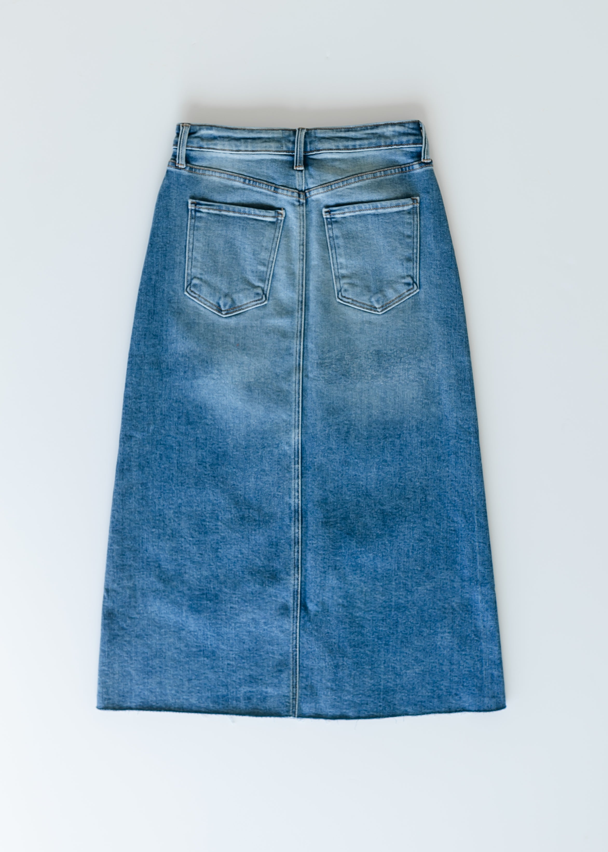 Inherit Co. Inherit Co. Lee A-Line Raw Hem Midi Skirt - FINAL SALE — fabric or material detail