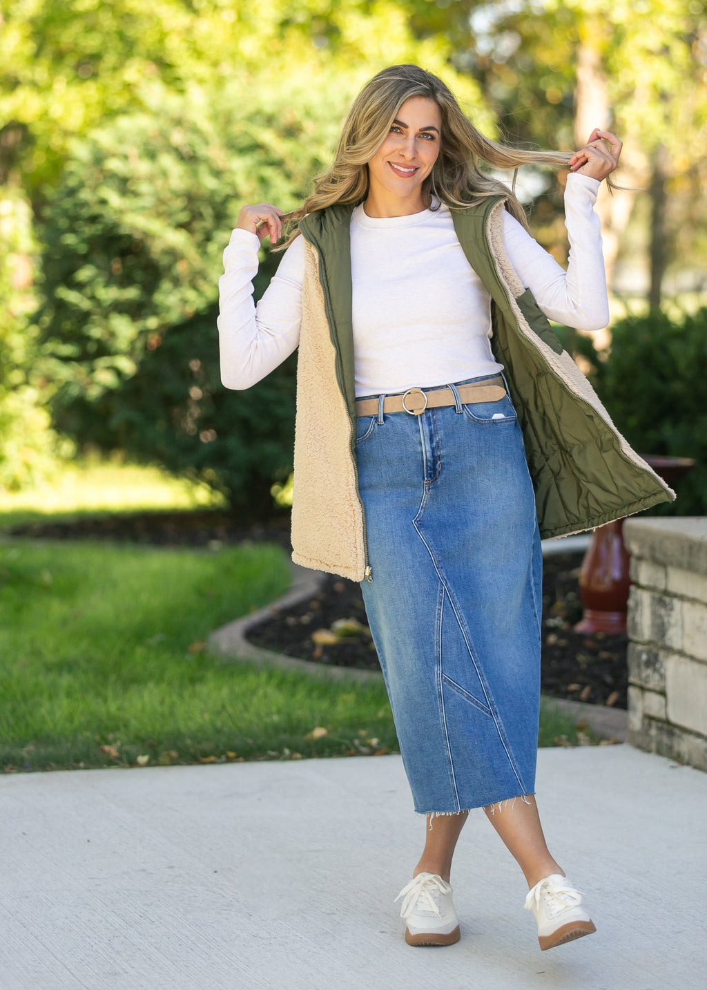 Inherit Co. Inherit Co. Lee A-Line Raw Hem Midi Skirt - FINAL SALE — feature highlight
