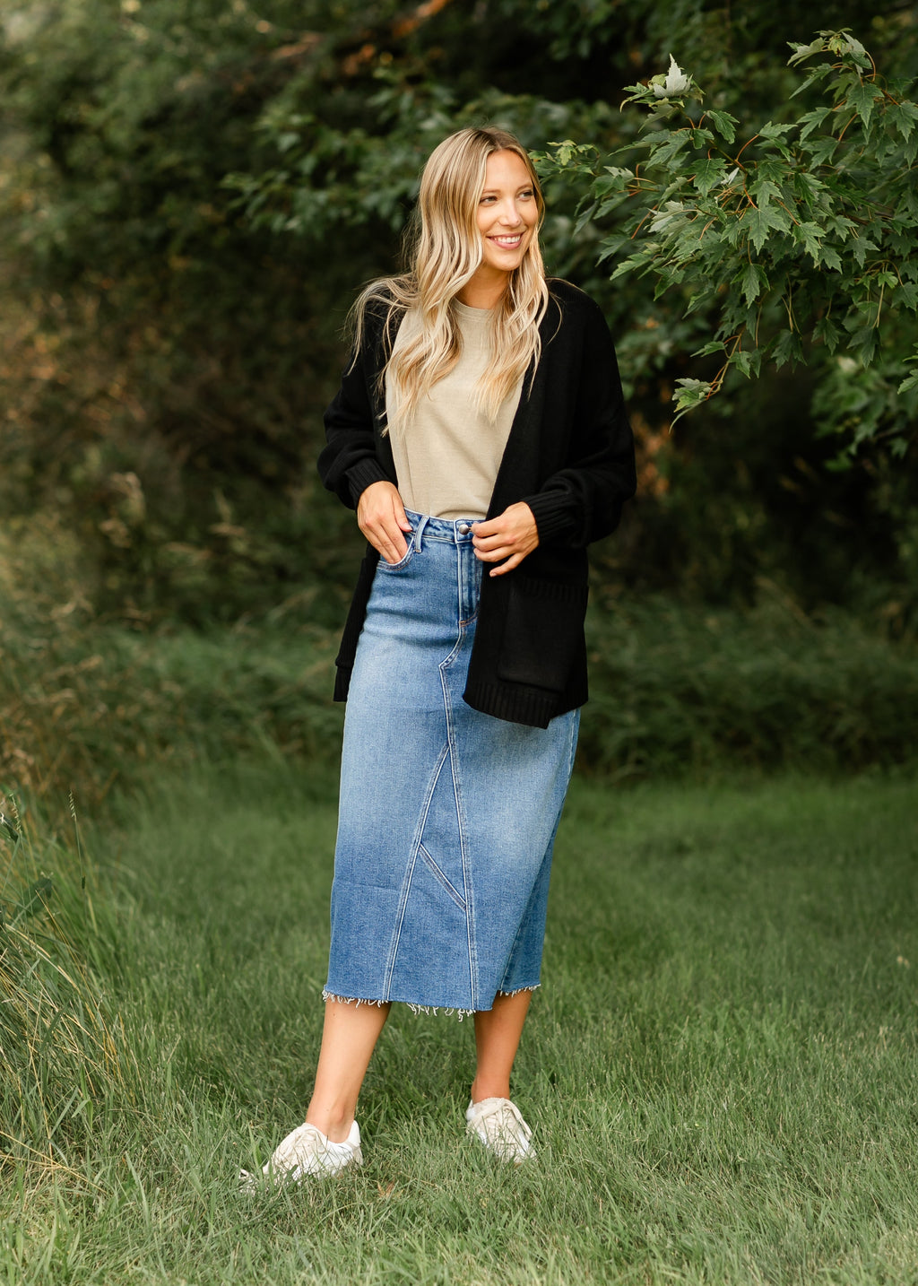 Inherit Co. Lee A-Line Raw Hem Midi Skirt - FINAL SALE — detail shot 8