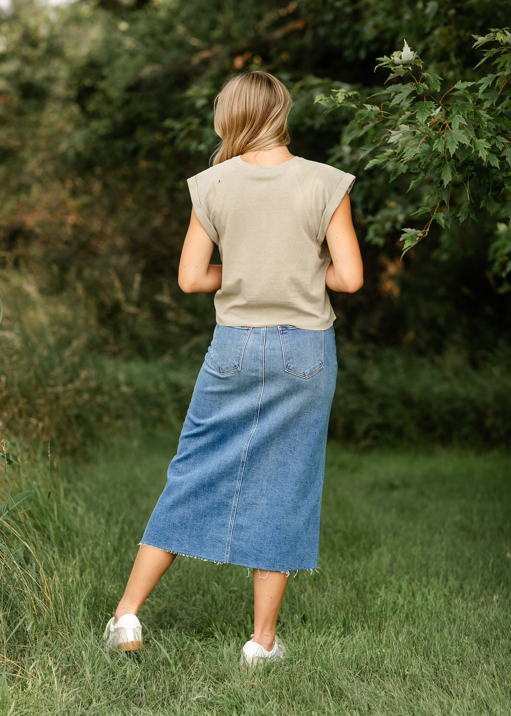 Inherit Co. Lee A-Line Raw Hem Midi Skirt - FINAL SALE — detail shot 6