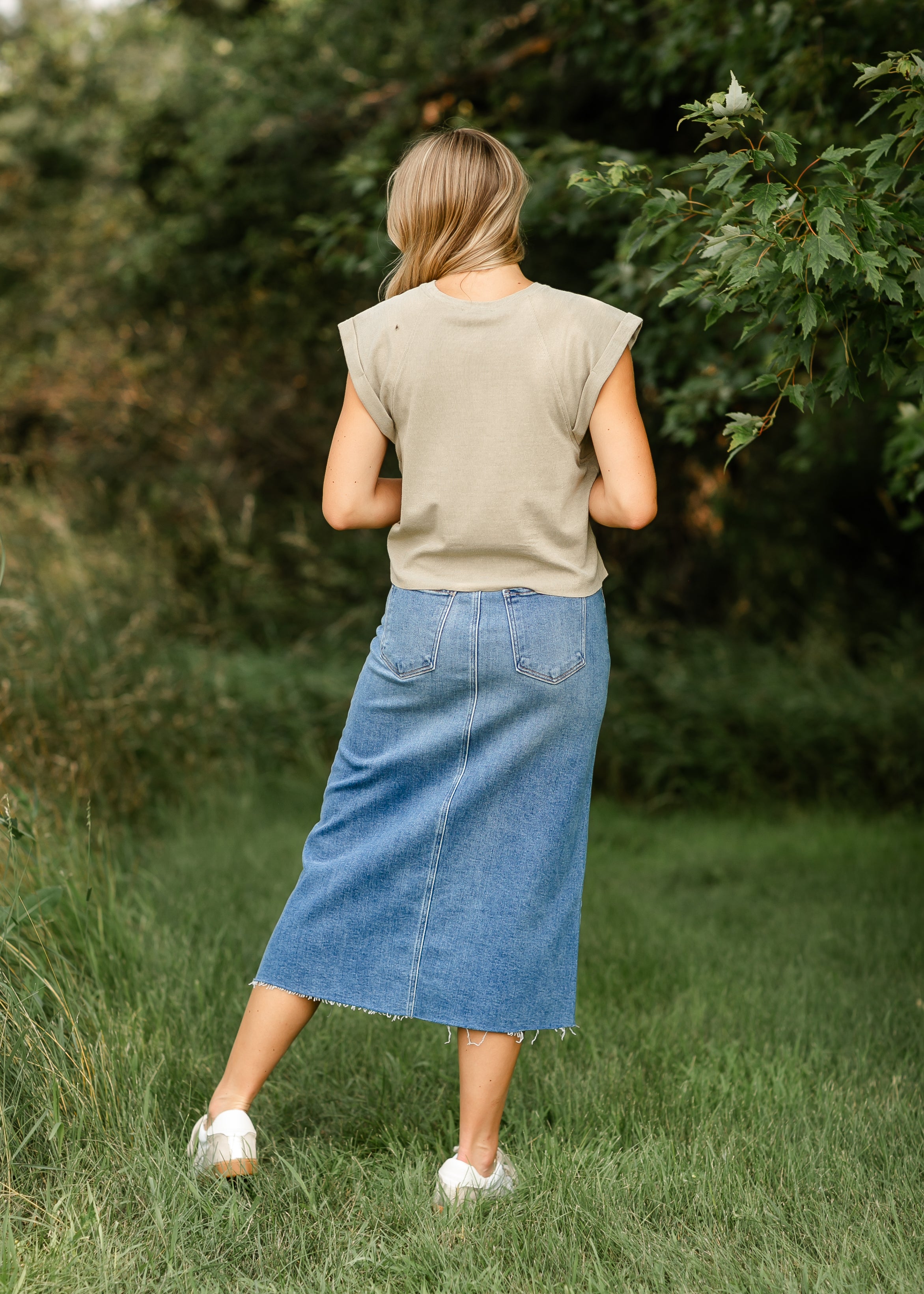 Inherit Co. Lee A-Line Raw Hem Midi Skirt - FINAL SALE — detail shot 6