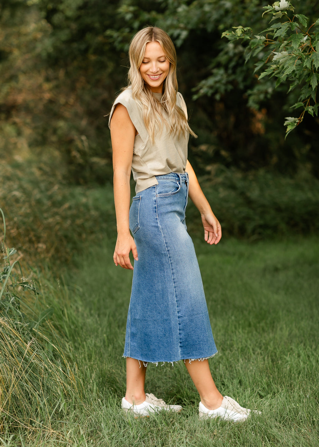Inherit Co. Lee A-Line Raw Hem Midi Skirt - FINAL SALE — detail shot 7
