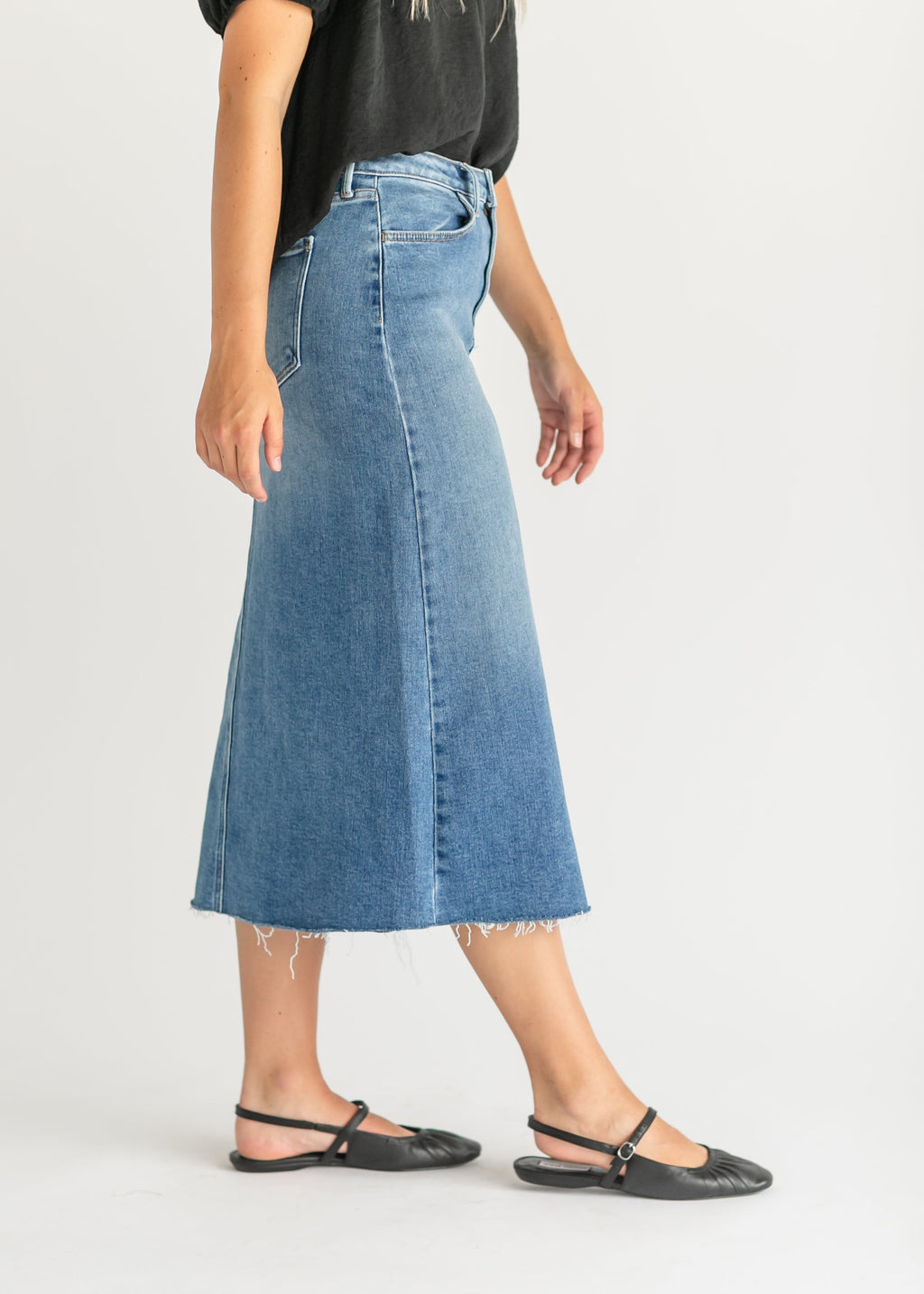 Inherit Co. Lee A-Line Raw Hem Midi Skirt - FINAL SALE — detail shot 10