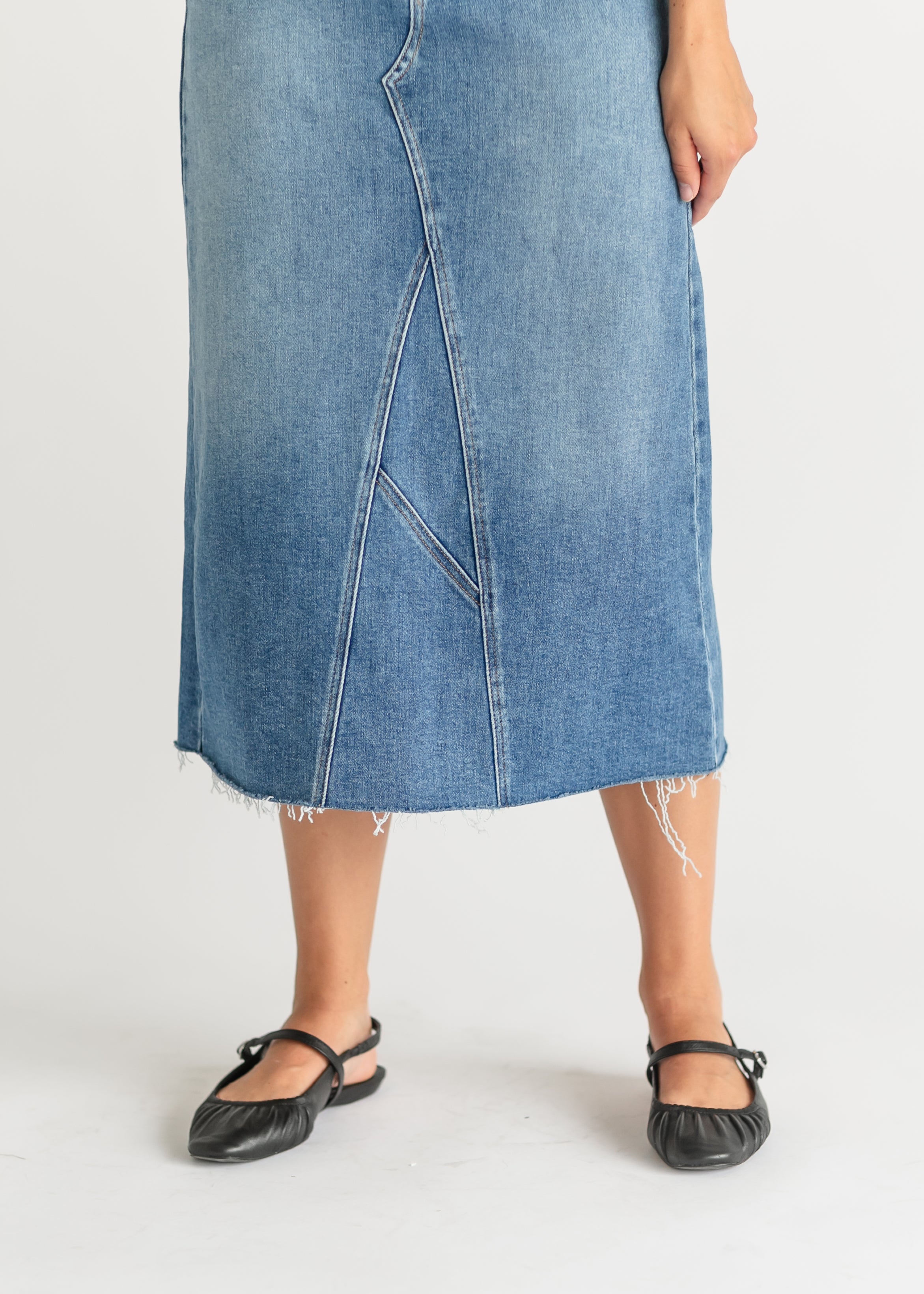 Inherit Co. Lee A-Line Raw Hem Midi Skirt - FINAL SALE — detail shot 9