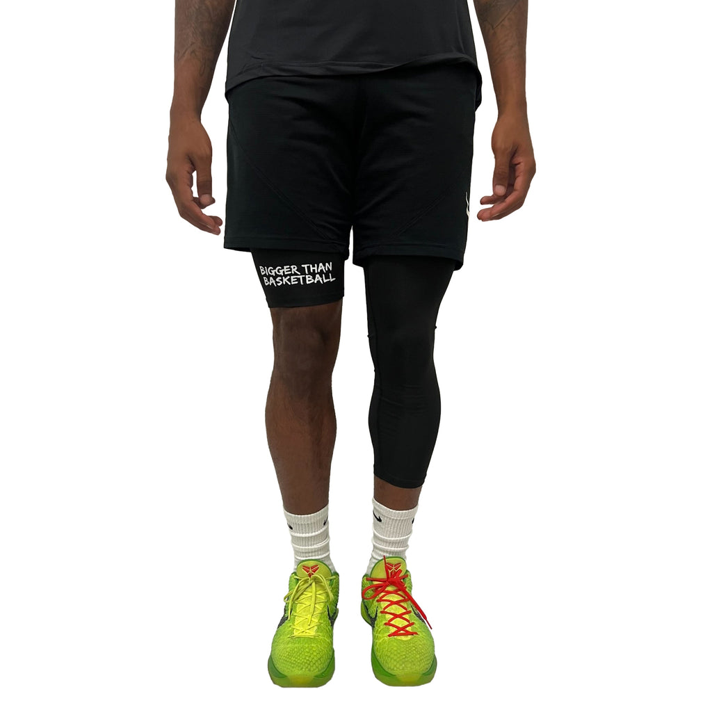 Bigger Than Basketball Single-Leg Compression Tights - Left - Black — Black detail