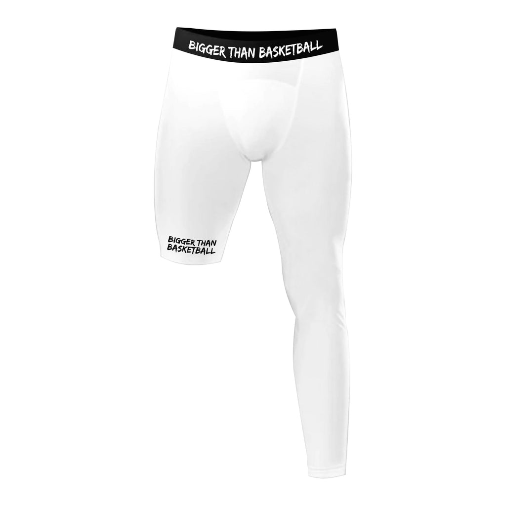 Bigger Than Basketball Single-Leg Compression Tights - Left - White — main product shot