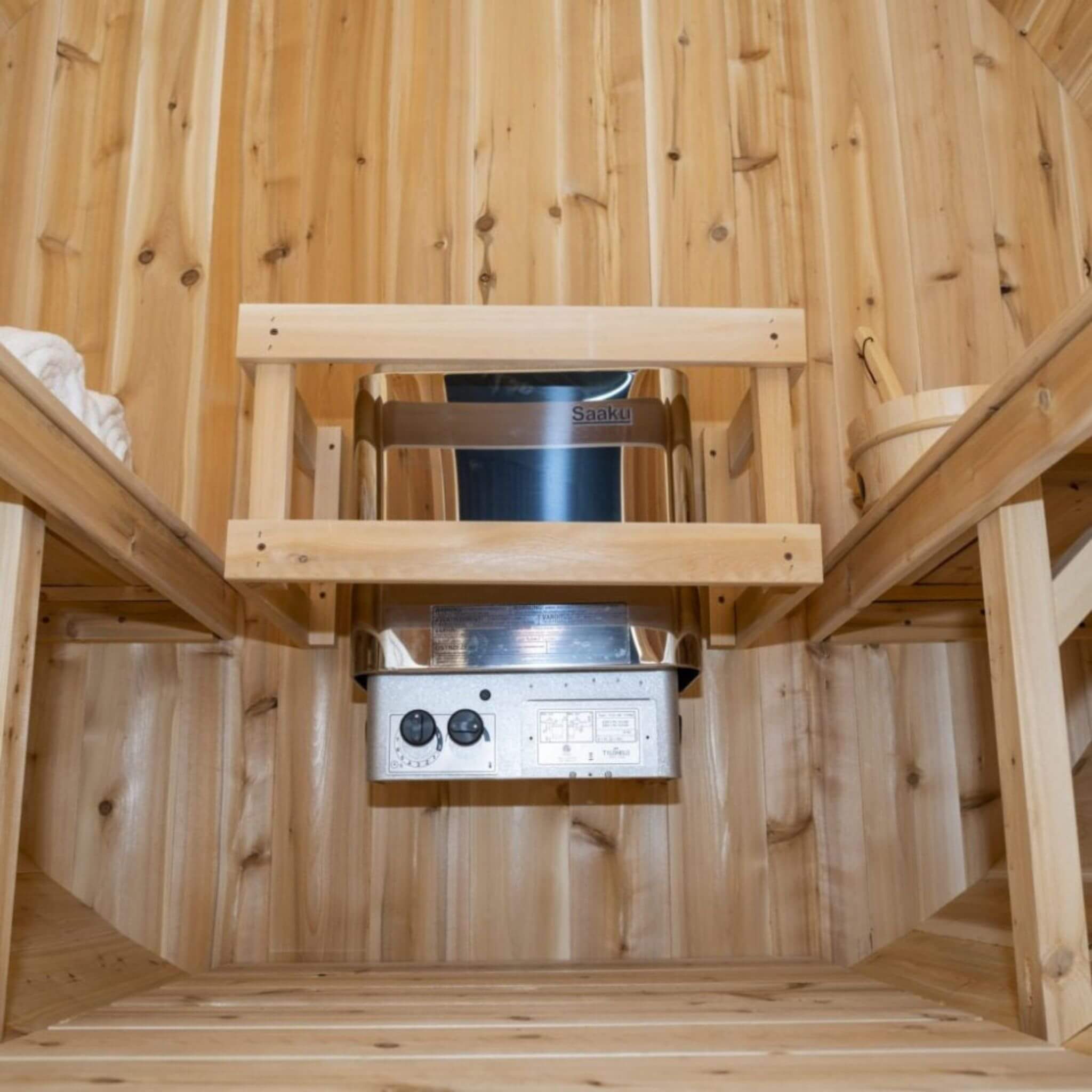 Dundalk Leisurecraft 84-Inch 4-Person Canadian Timber Harmony Barrel Sauna With Solid Wood Benches [CTC22W] (SAK96842) – SAKS