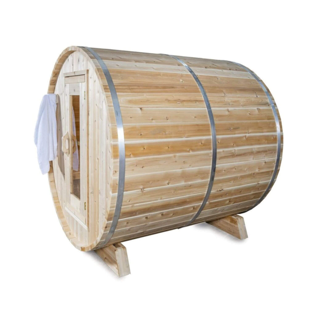 Dundalk Leisurecraft 84-Inch 4-Person Canadian Timber Harmony Barrel Sauna With Solid Wood Benches [CTC22W] (SAK96842) – SAKS