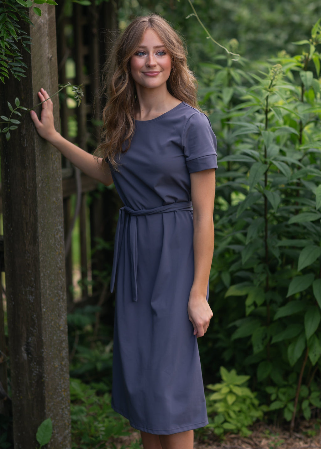 Inherit Co. Lennox Classic Midi Dress — in-use photo