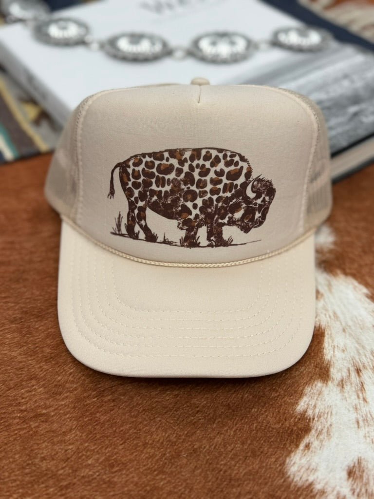 Wild Junkie Leopard Buffalo Trucker Hat — construction detail