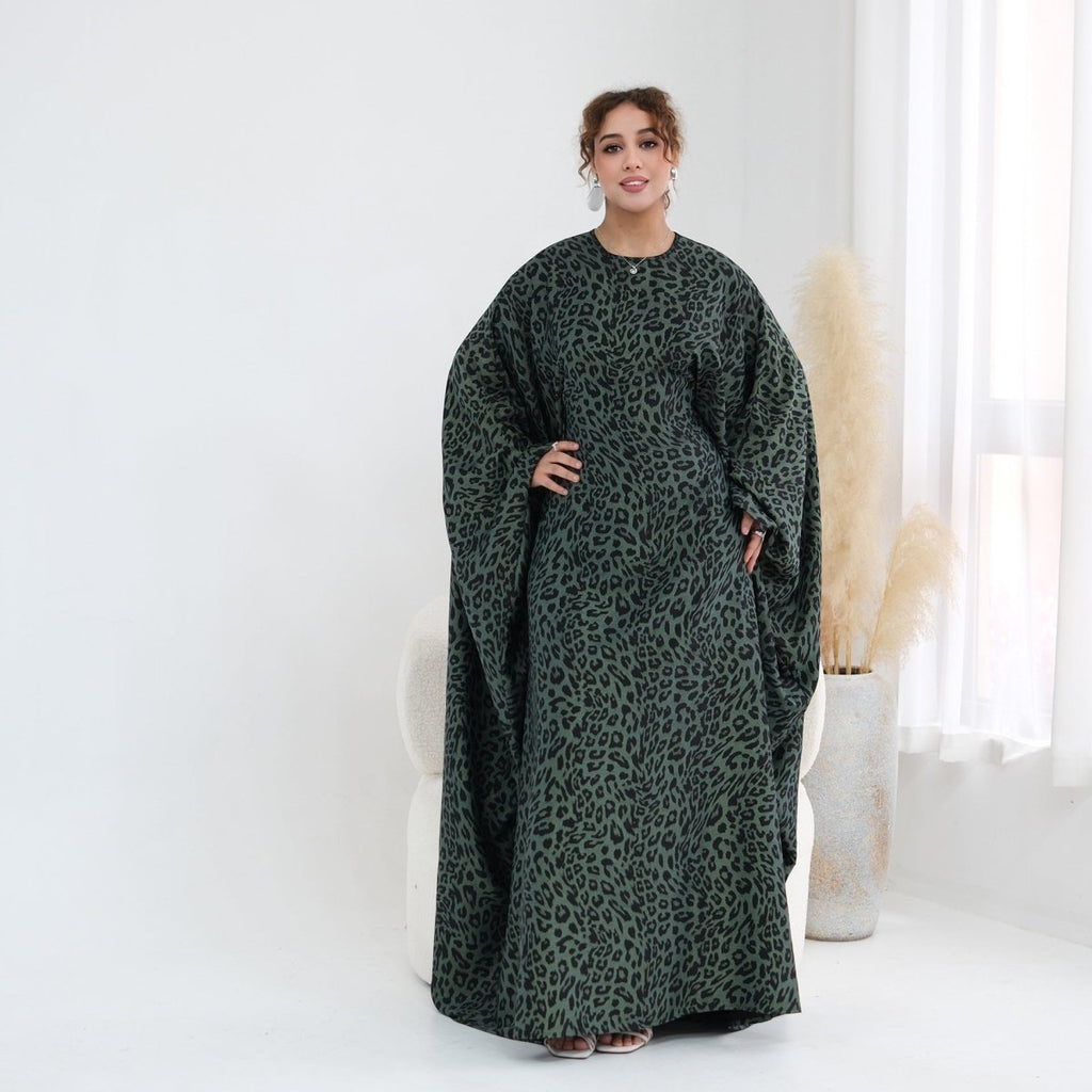 Leopard Print Batwing Maxi Dress(MA447)