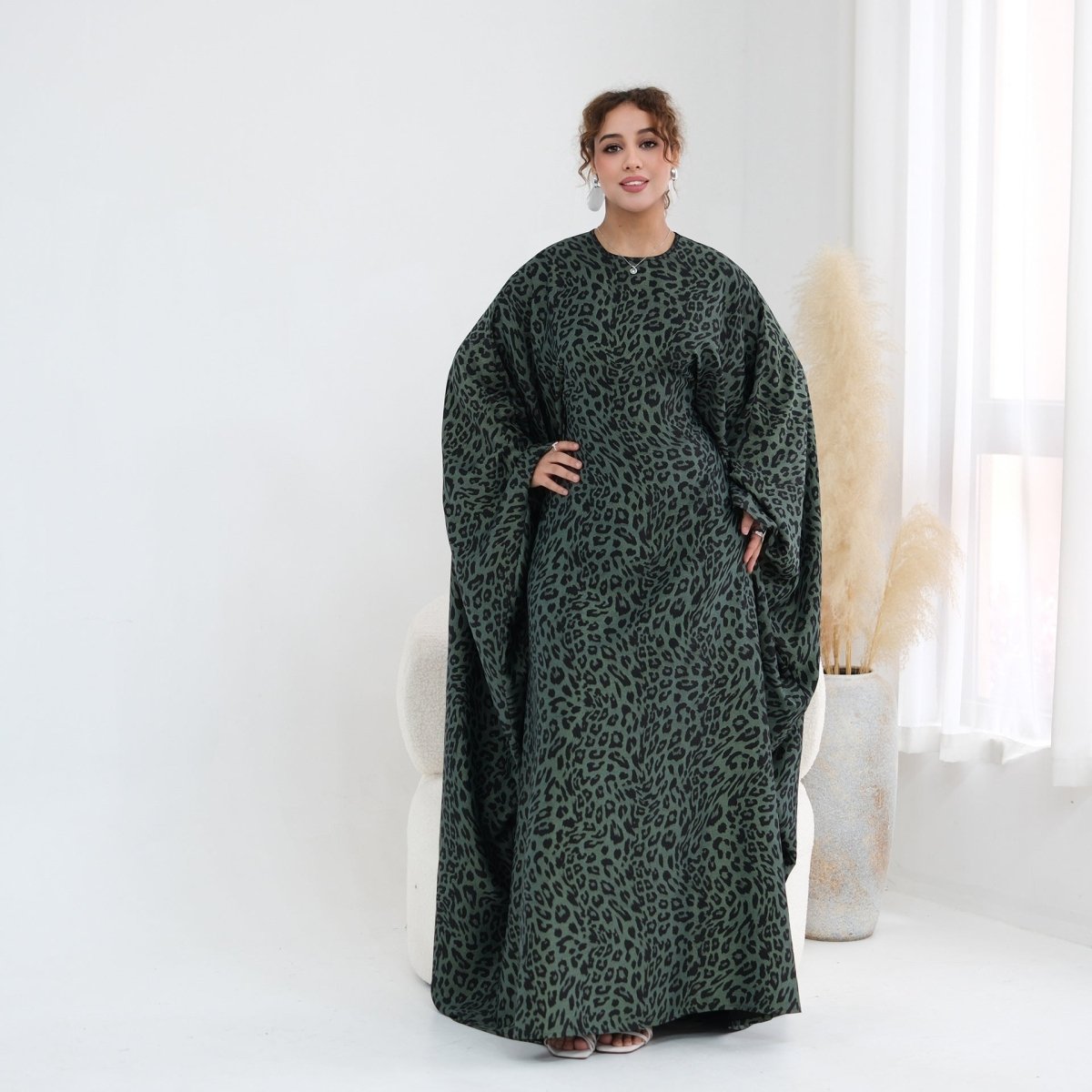 Leopard Print Batwing Maxi Dress(MA447)