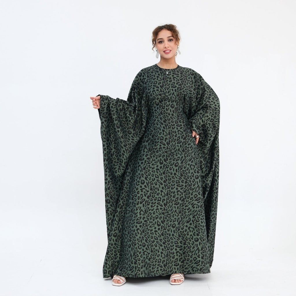 Leopard Print Batwing Maxi Dress(MA447)