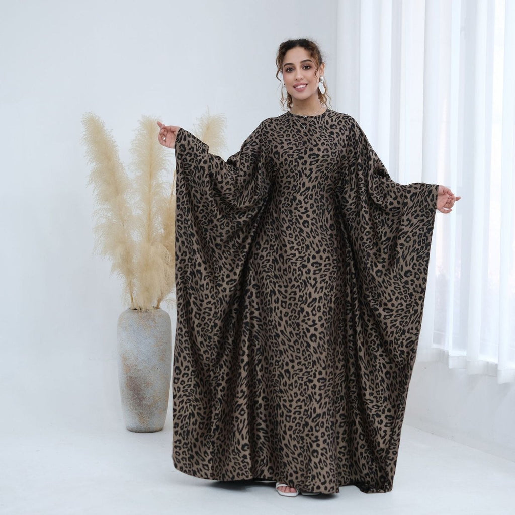 Leopard Print Batwing Maxi Dress(MA447)