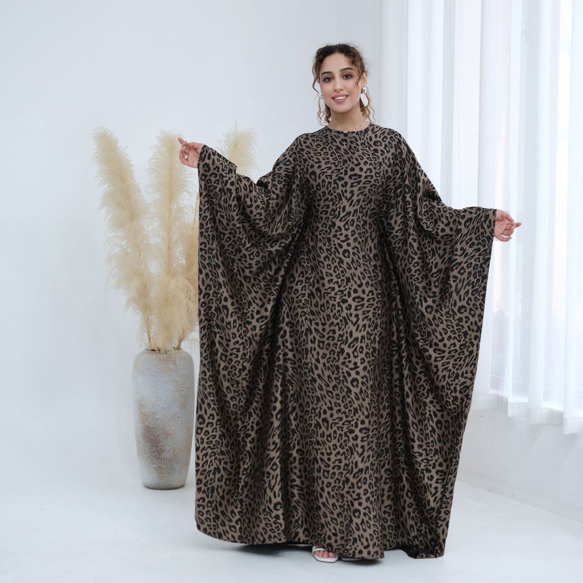 Leopard Print Batwing Maxi Dress(MA447)