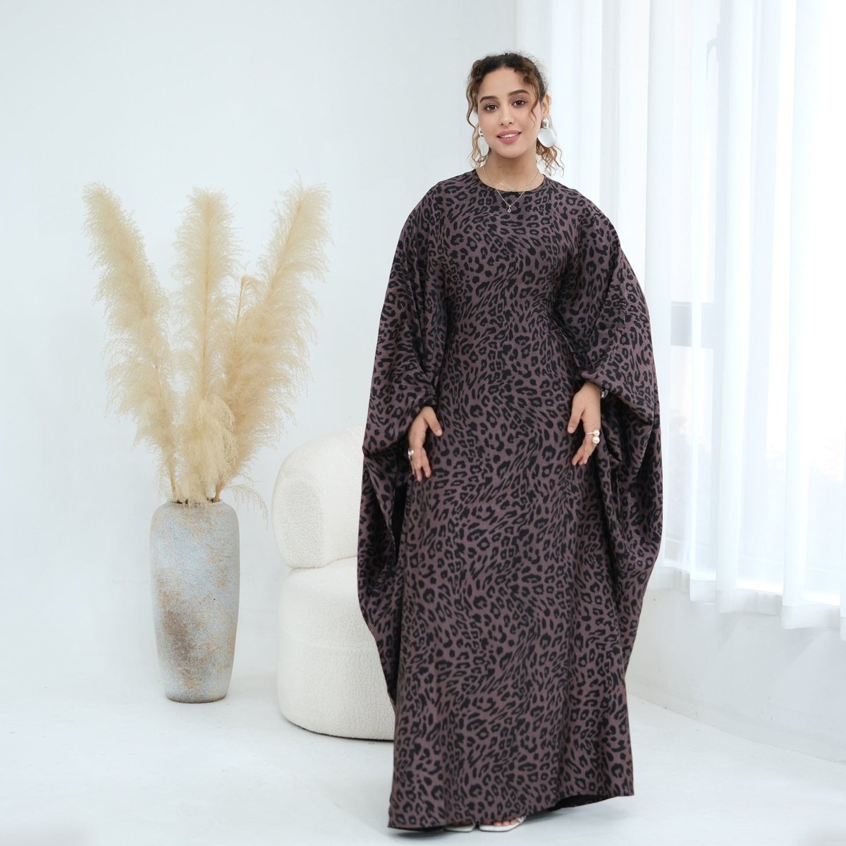 Leopard Print Batwing Maxi Dress(MA447)