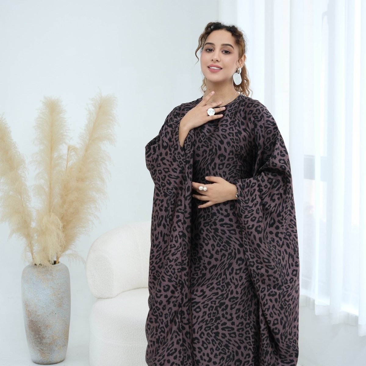 Leopard Print Batwing Maxi Dress(MA447)