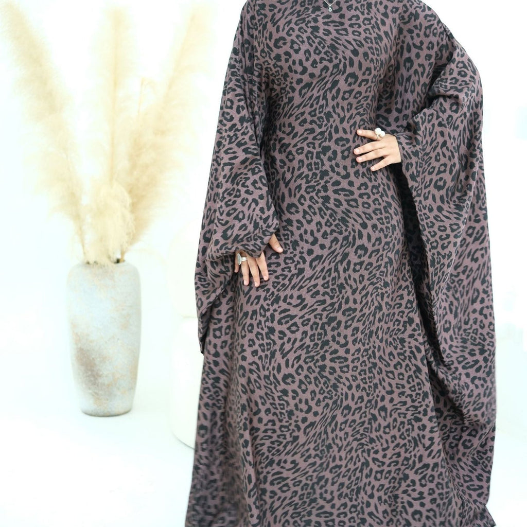 Leopard Print Batwing Maxi Dress(MA447)