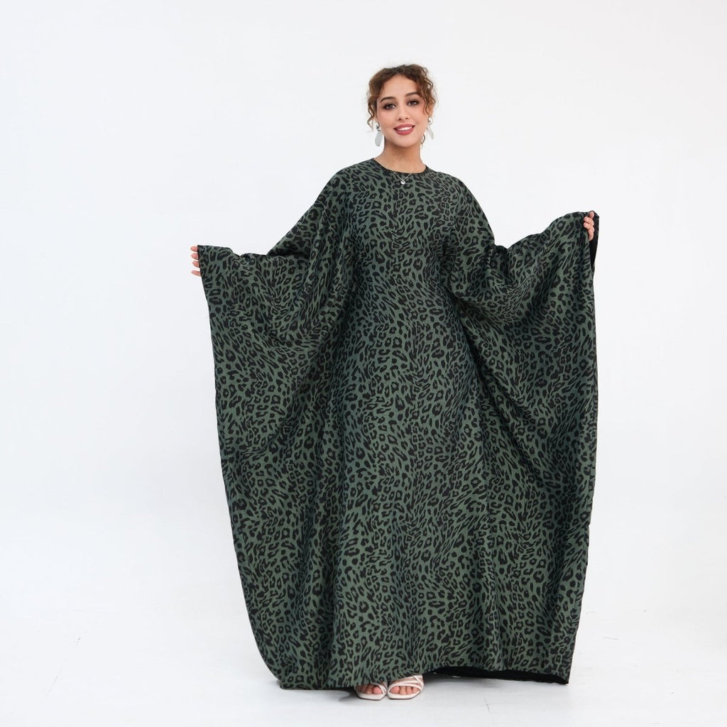 Leopard Print Batwing Maxi Dress(MA447)