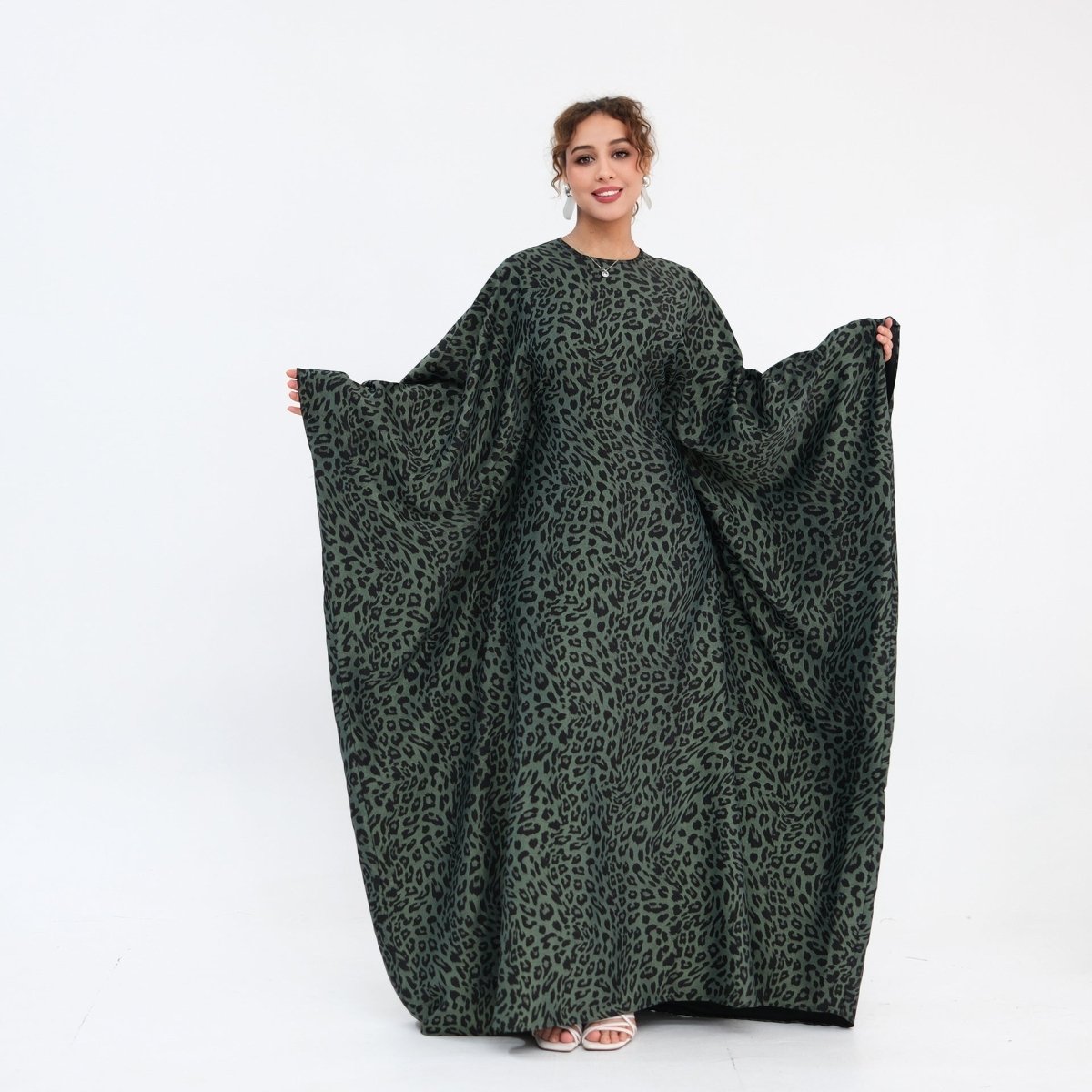 Leopard Print Batwing Maxi Dress(MA447)