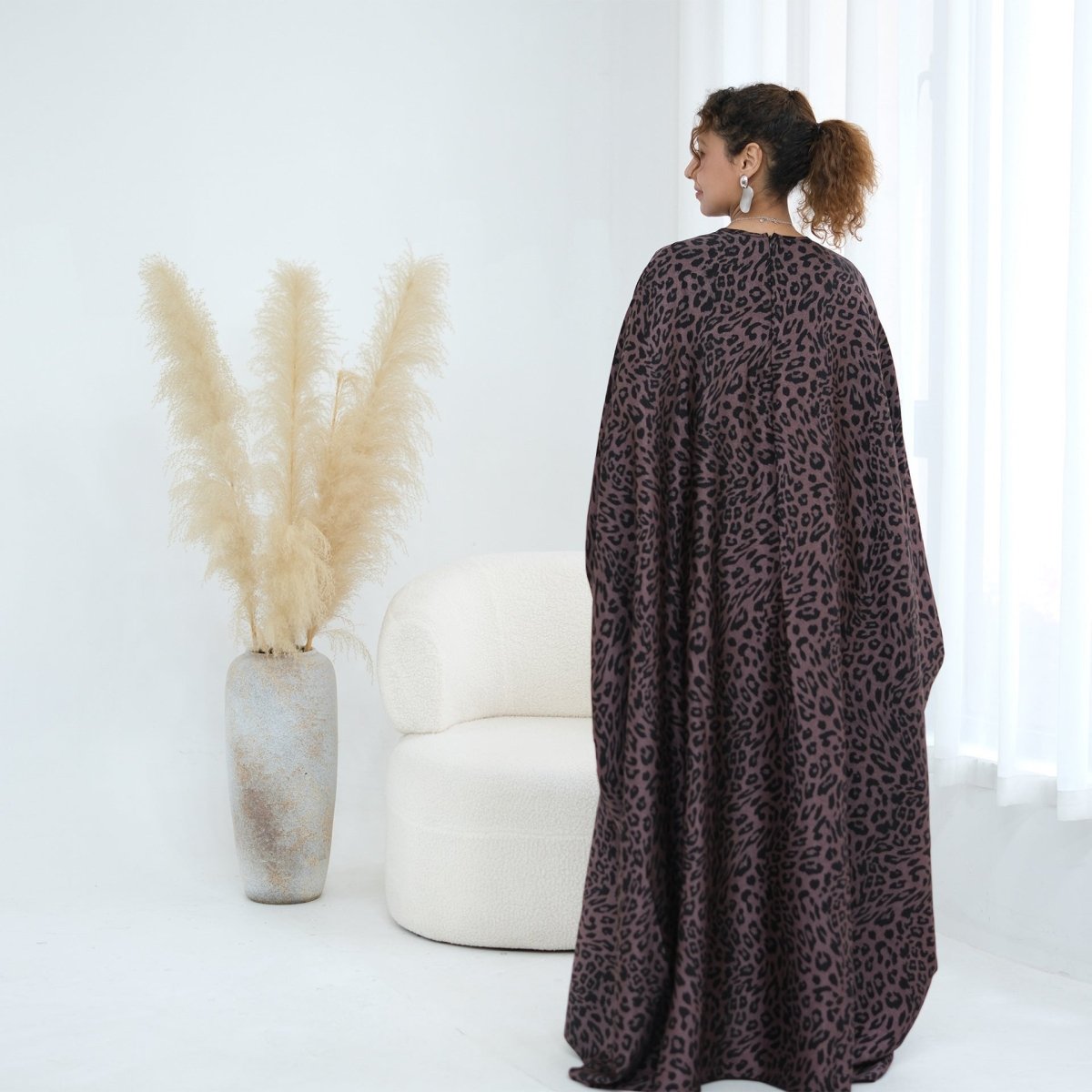 Leopard Print Batwing Maxi Dress(MA447)