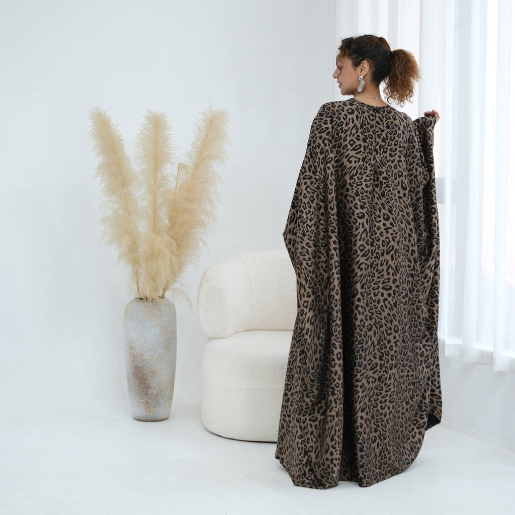 Leopard Print Batwing Maxi Dress(MA447)