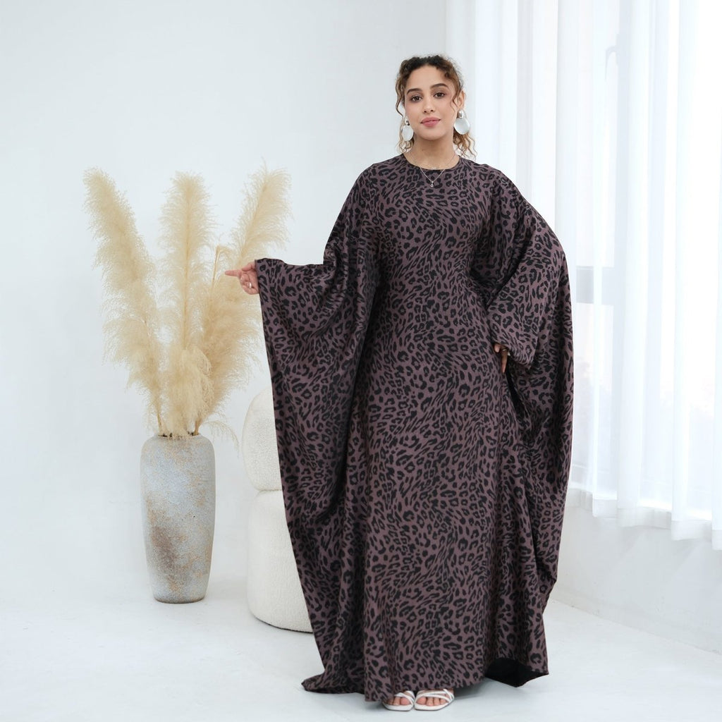 Leopard Print Batwing Maxi Dress(MA447)