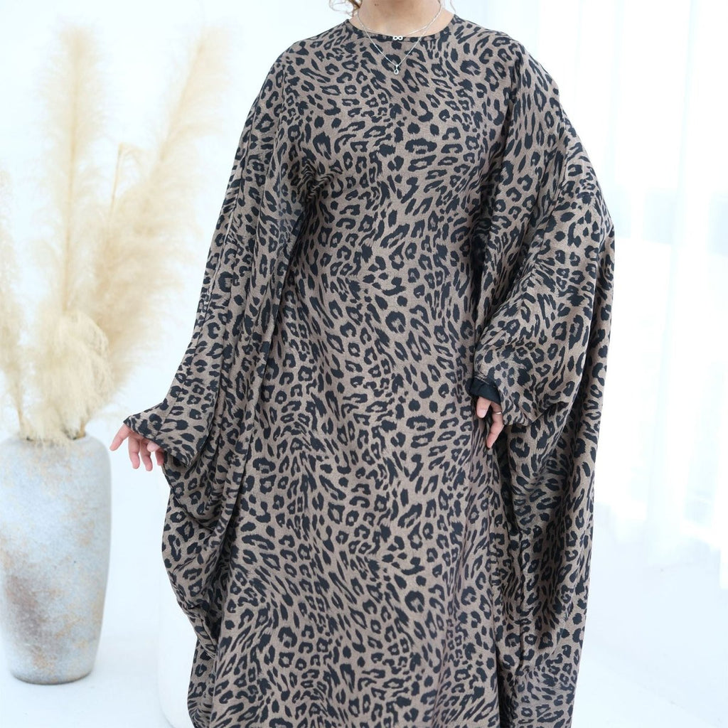 Leopard Print Batwing Maxi Dress(MA447)
