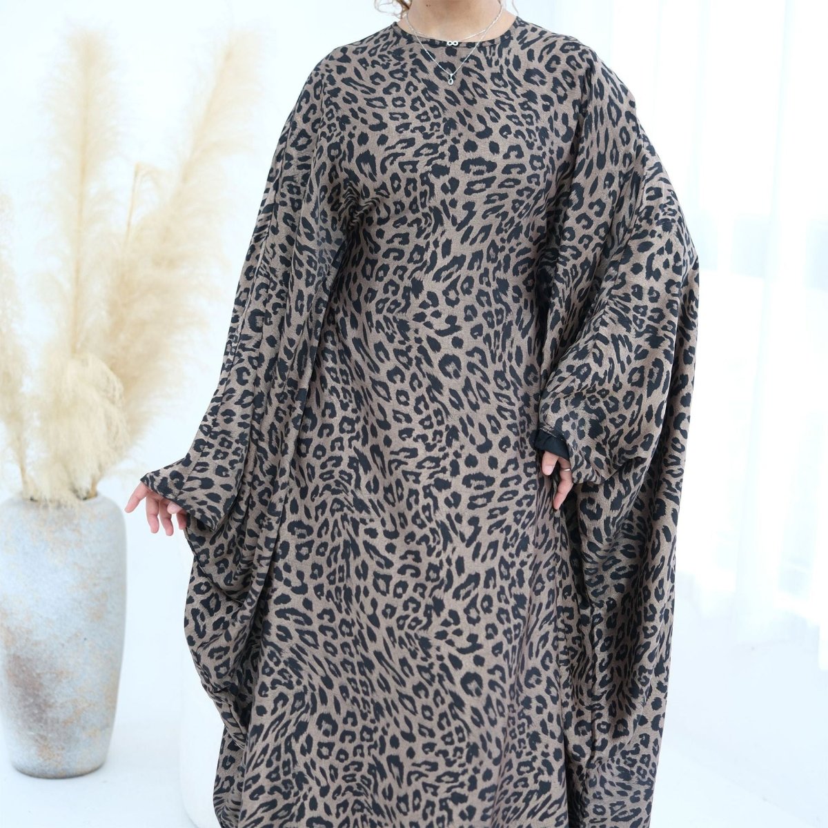 Leopard Print Batwing Maxi Dress(MA447)