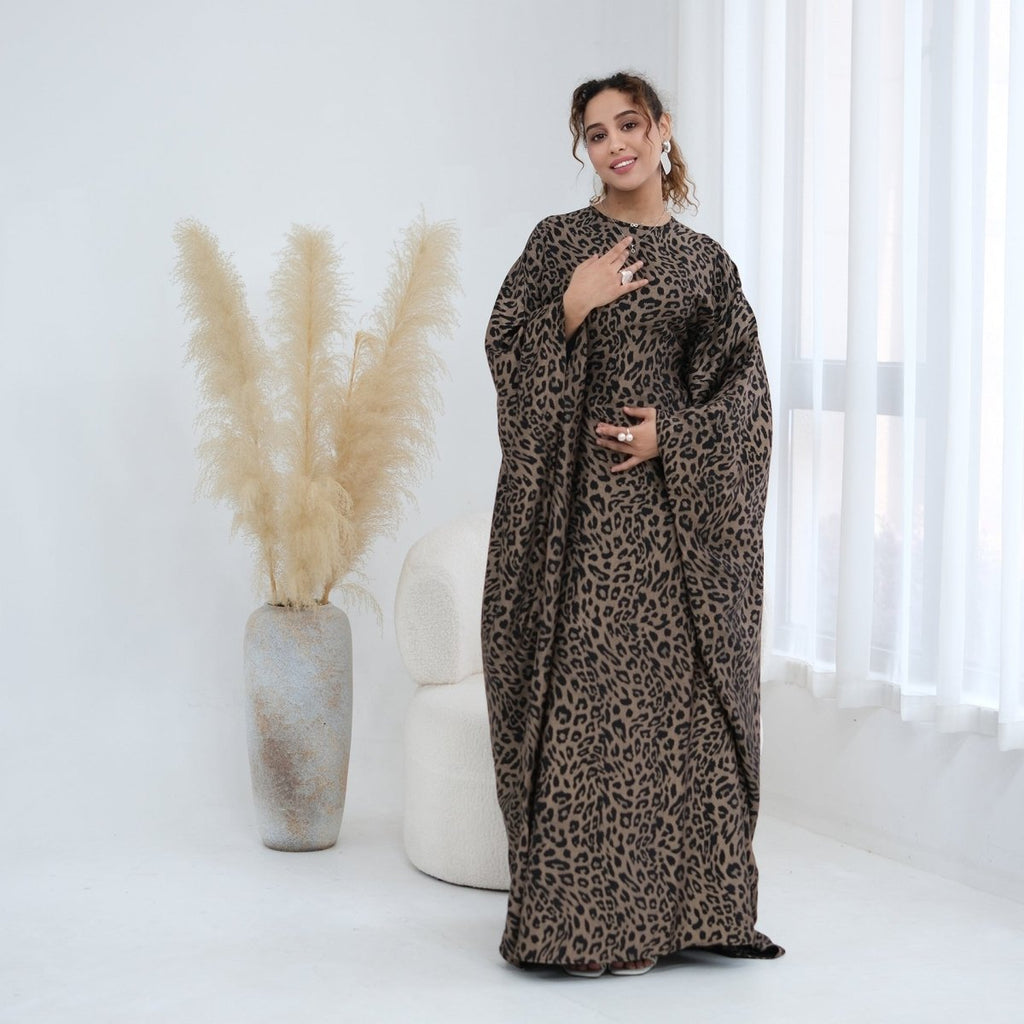 Leopard Print Batwing Maxi Dress(MA447)