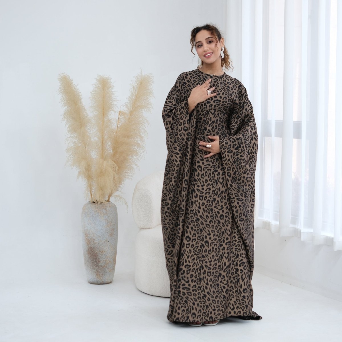 Leopard Print Batwing Maxi Dress(MA447)