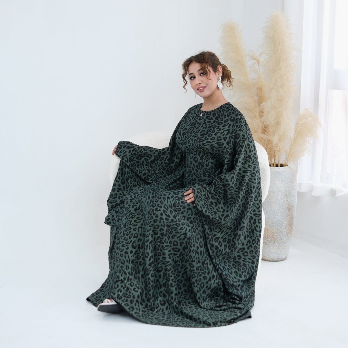 Leopard Print Batwing Maxi Dress(MA447)