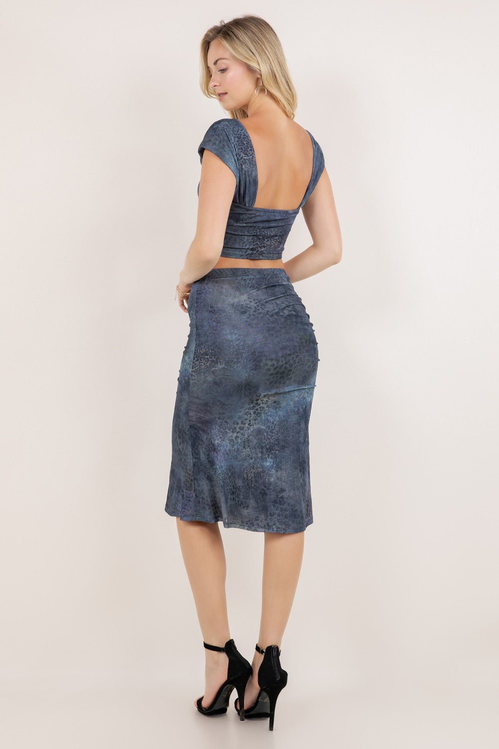 Leopard Print Navy Crop Top & Midi Skirt Set | Trendy Two-Piece Outfit