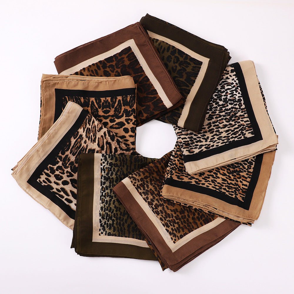 Mariam's Collection Leopard Print Square Scarf Hijab (MH182) — Mariam's Collection branding close-up