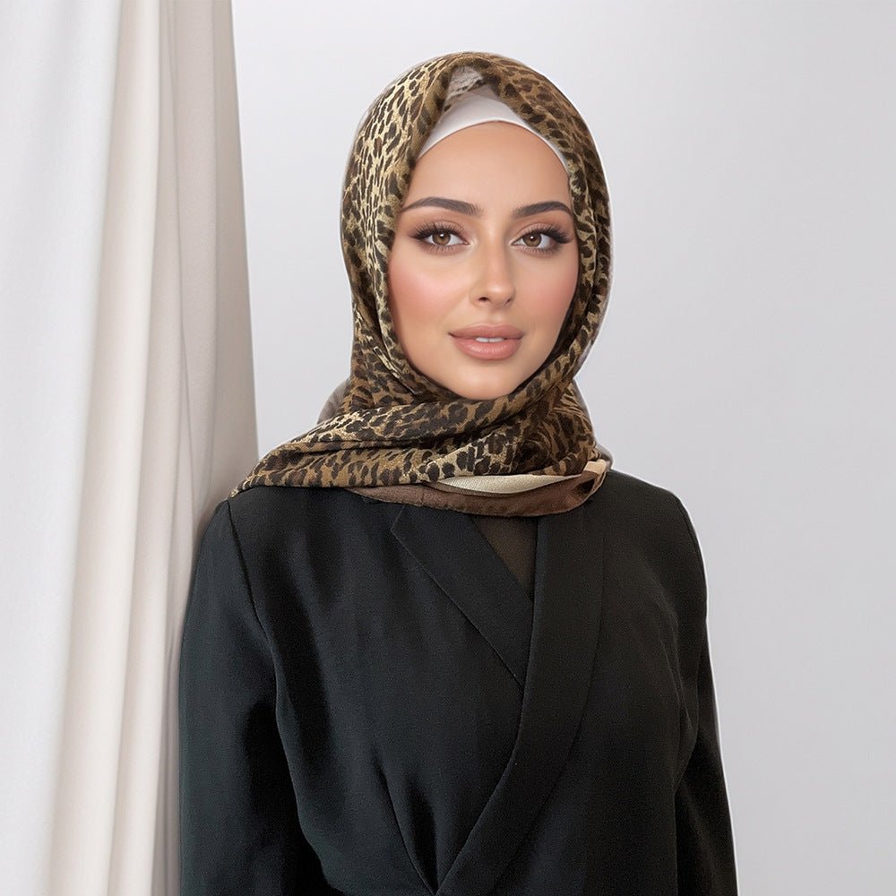 Mariam's Collection Leopard Print Square Scarf Hijab (MH182) — construction detail