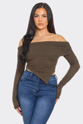 Leslie Off-Shoulder Asymmetric Long Sleeve Top – Stylish Women’s Blouse