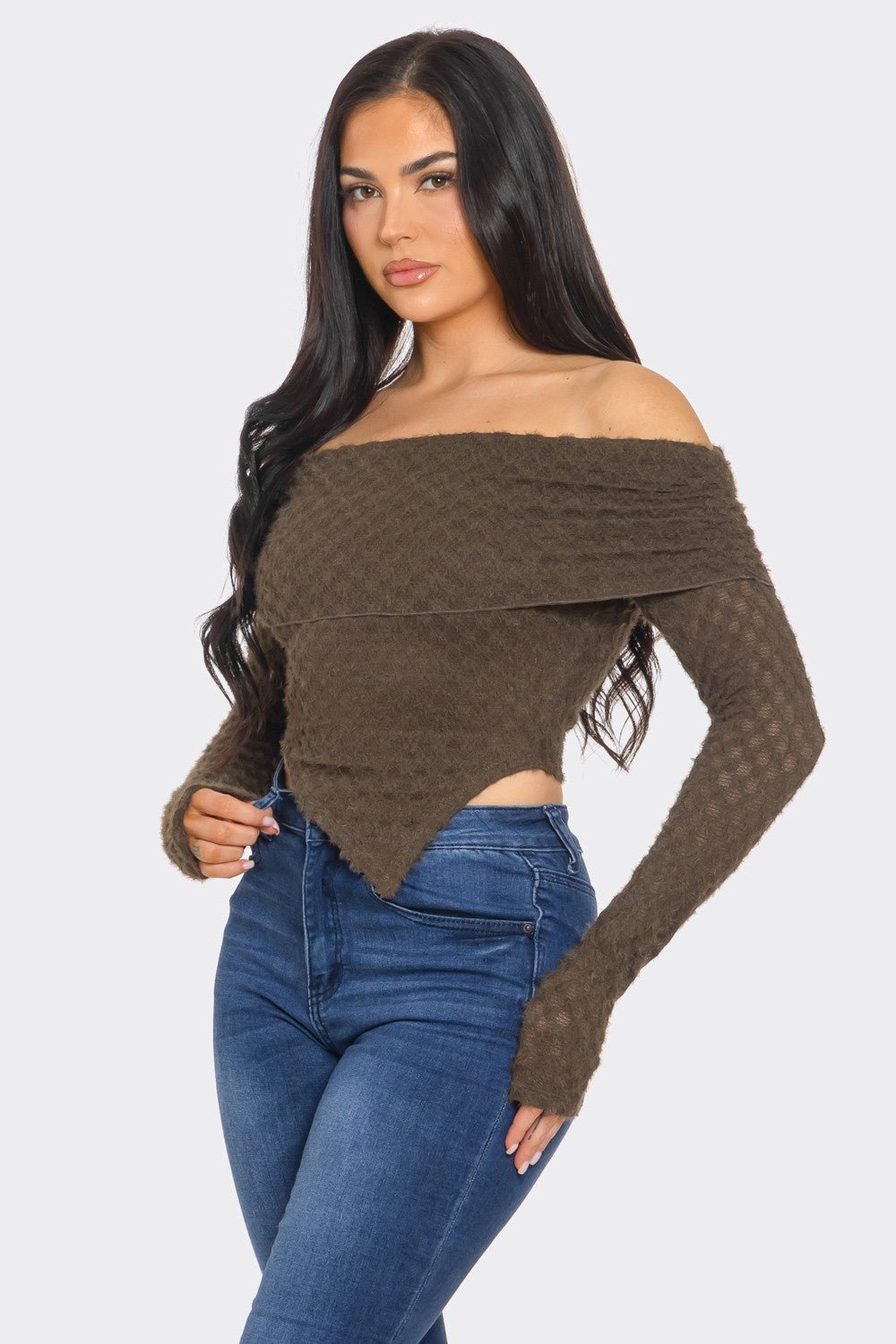 Leslie Off-Shoulder Asymmetric Long Sleeve Top – Stylish Women’s Blouse