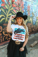 Wild Junkie Let's Rodeo America Graphic Tee — Wild Junkie branding close-up