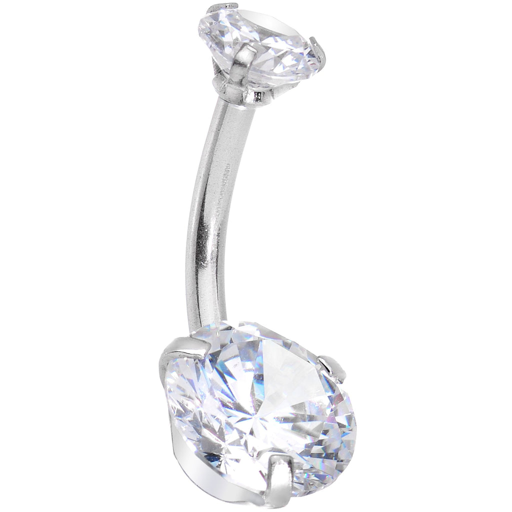 BodyCandy Clear Pink CZ Gem Alluring Elegance Dangle Belly Ring — detail close-up