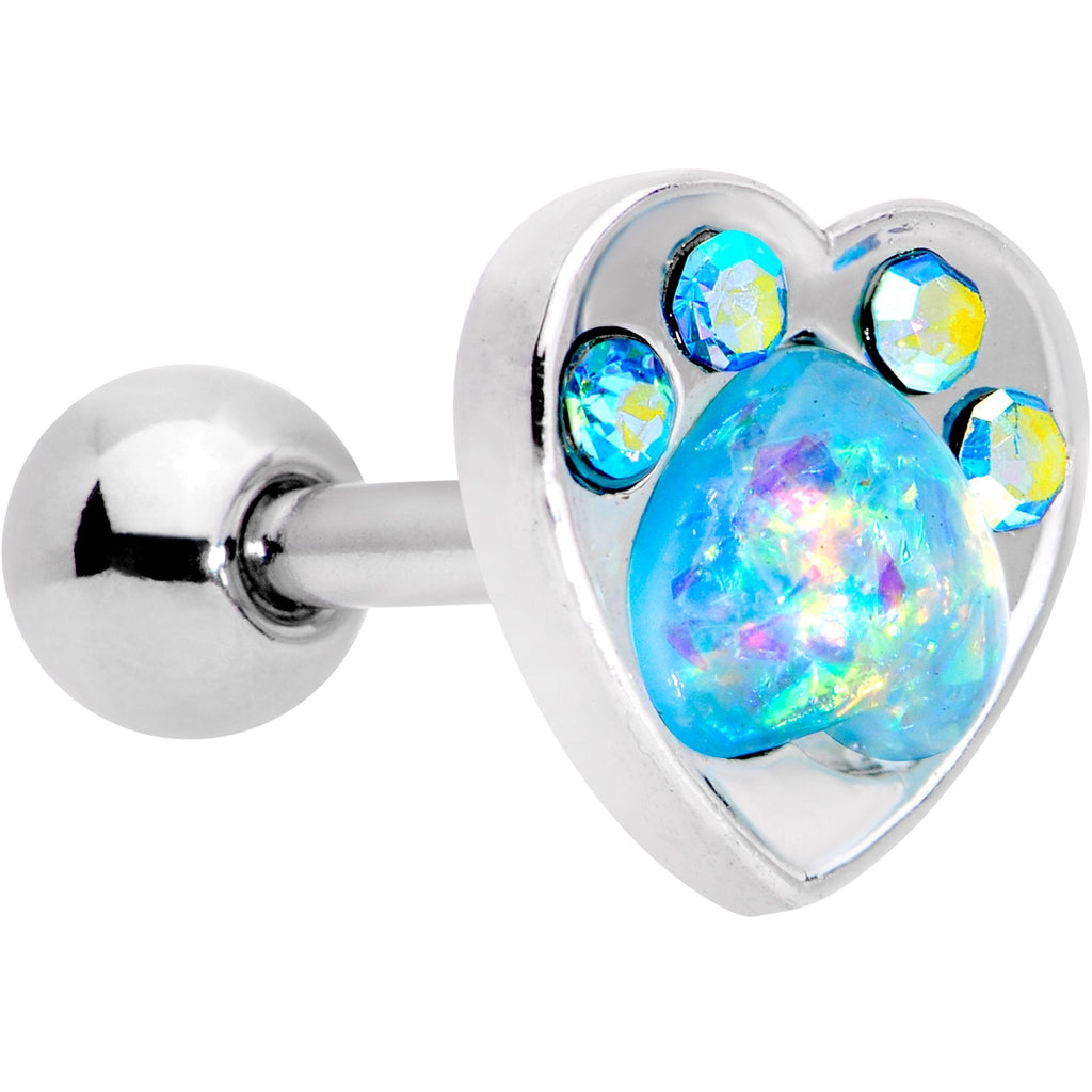 BodyCandy 16G 1/4 Blue Faux Opal Paw Print Heart Cartilage Tragus Earring — main product shot