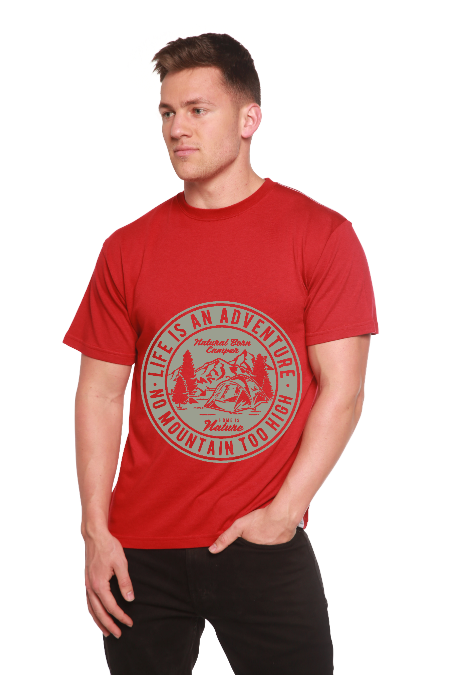 Spun Bamboo Life Is An Adventure Men's Bamboo Viscose/Organic Cotton Short Sleeve Graphic T-Shirt — fabric or material detail