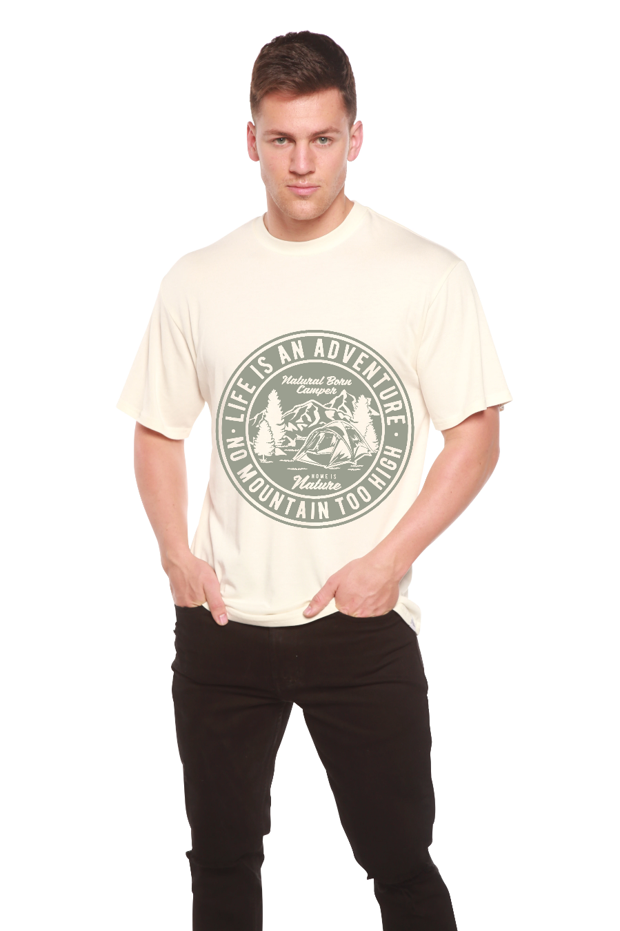 Spun Bamboo Life Is An Adventure Men's Bamboo Viscose/Organic Cotton Short Sleeve Graphic T-Shirt — side view