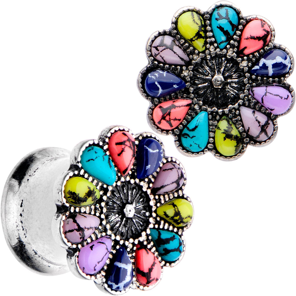 BodyCandy Southwestern Pinwheel Flower Double Flare Plug Set Set 2G to 22mm — main product shot
