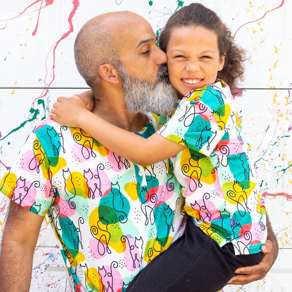Princess Awesome & Boy Wonder "Purr-casso" Art Cats Henley Short Sleeve Tee — main product shot