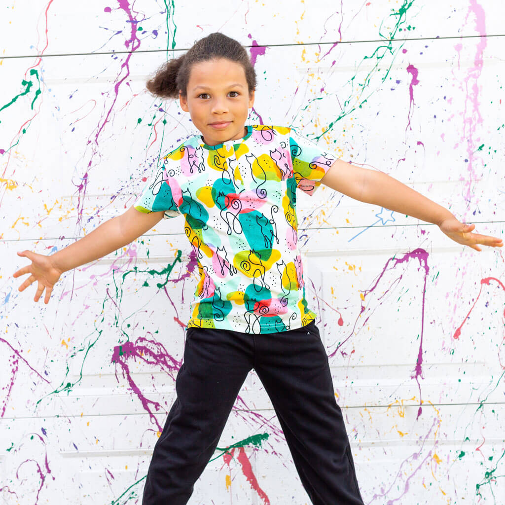 Princess Awesome & Boy Wonder "Purr-casso" Art Cats Henley Short Sleeve Tee — shirts category context